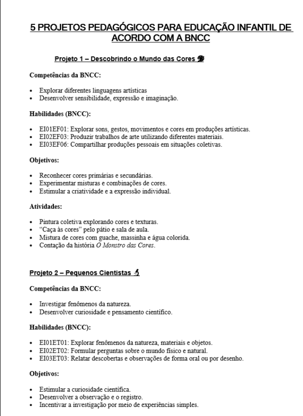 Planejamento Anual Educação Infantil (4 anos até 5 anos11m) | BNCC + 5 Projetos | Material Editável - Imagem 4