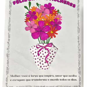 Cartão Dia da Mulher com Buquê de Flores para Colorir e Colar | Material em PDF para Imprimir