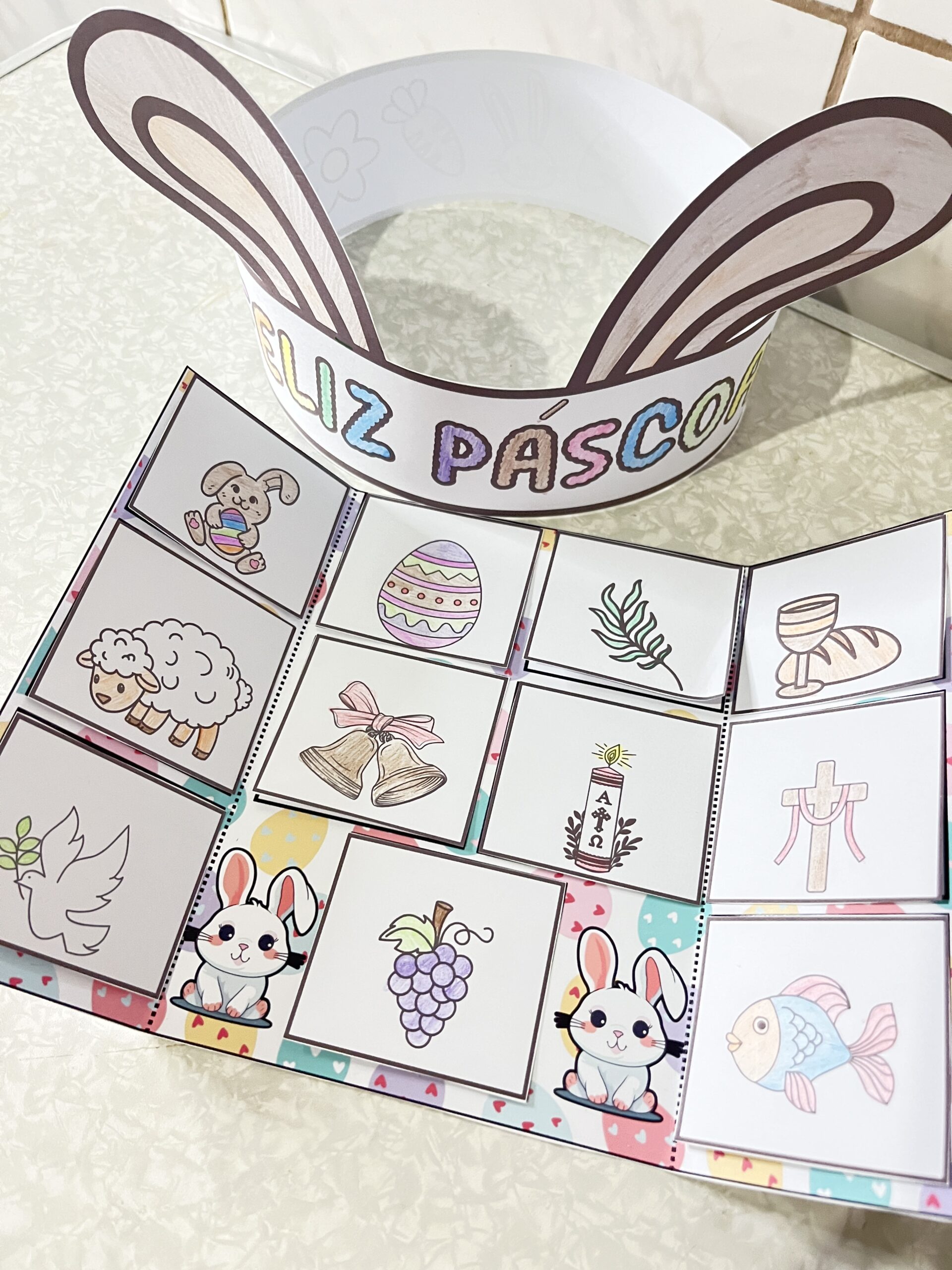 Flipbook de Páscoa Cristã em PDF | Atividade Interativa + Coroa de Coelhinho para Colorir - Imagem 3