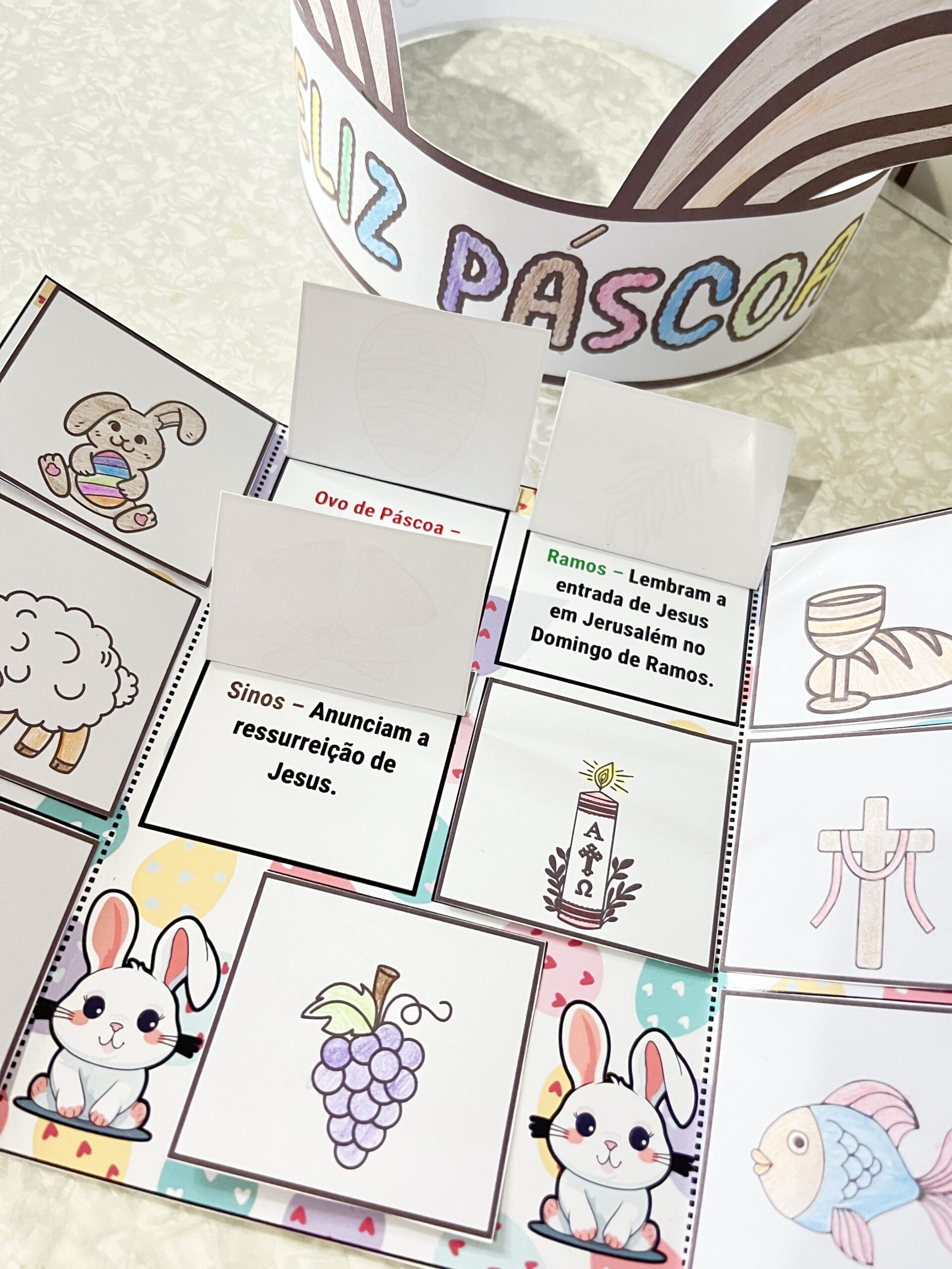 Flipbook de Páscoa Cristã em PDF | Atividade Interativa + Coroa de Coelhinho para Colorir - Imagem 5