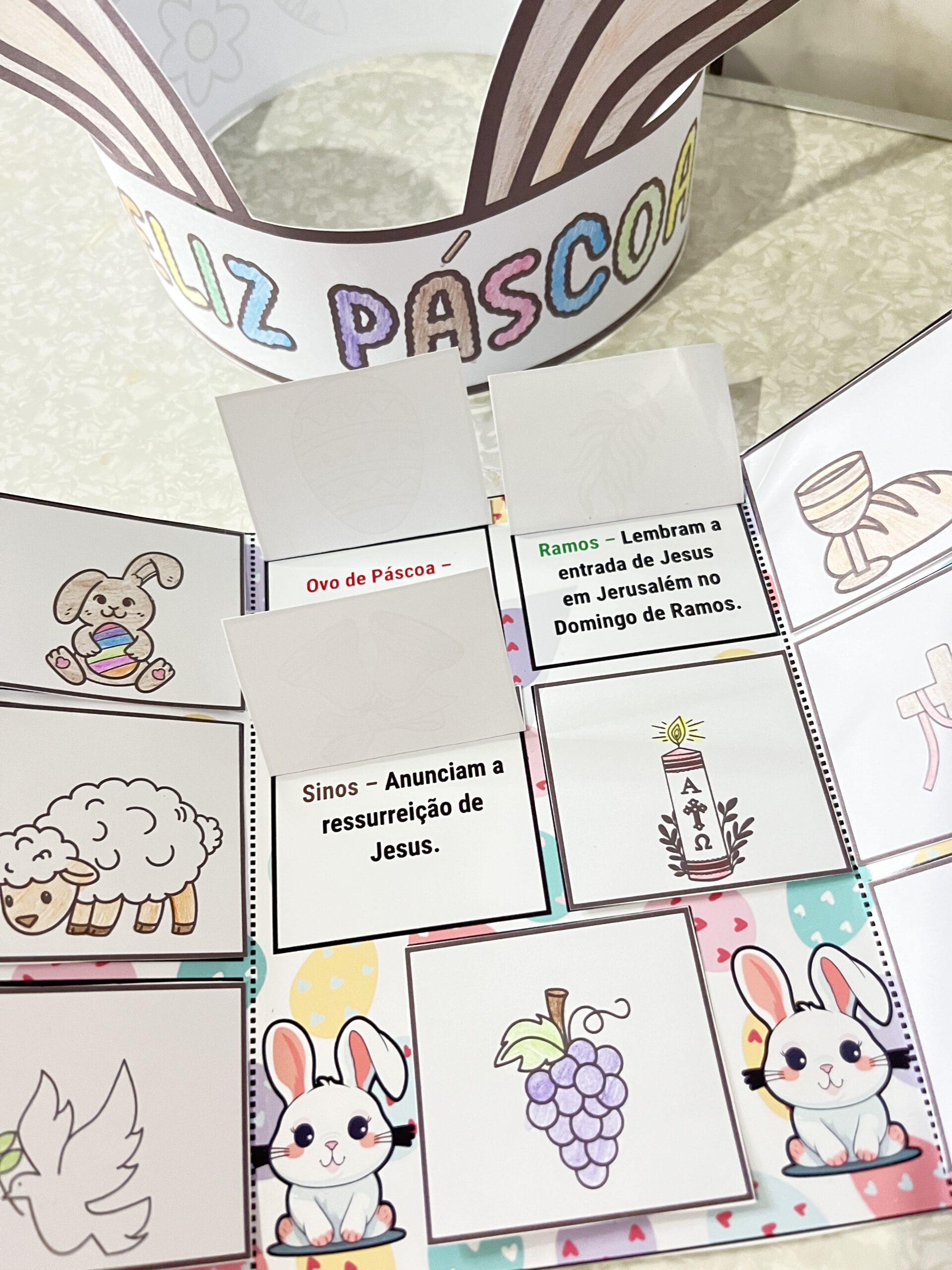 Flipbook de Páscoa Cristã em PDF | Atividade Interativa + Coroa de Coelhinho para Colorir - Imagem 6