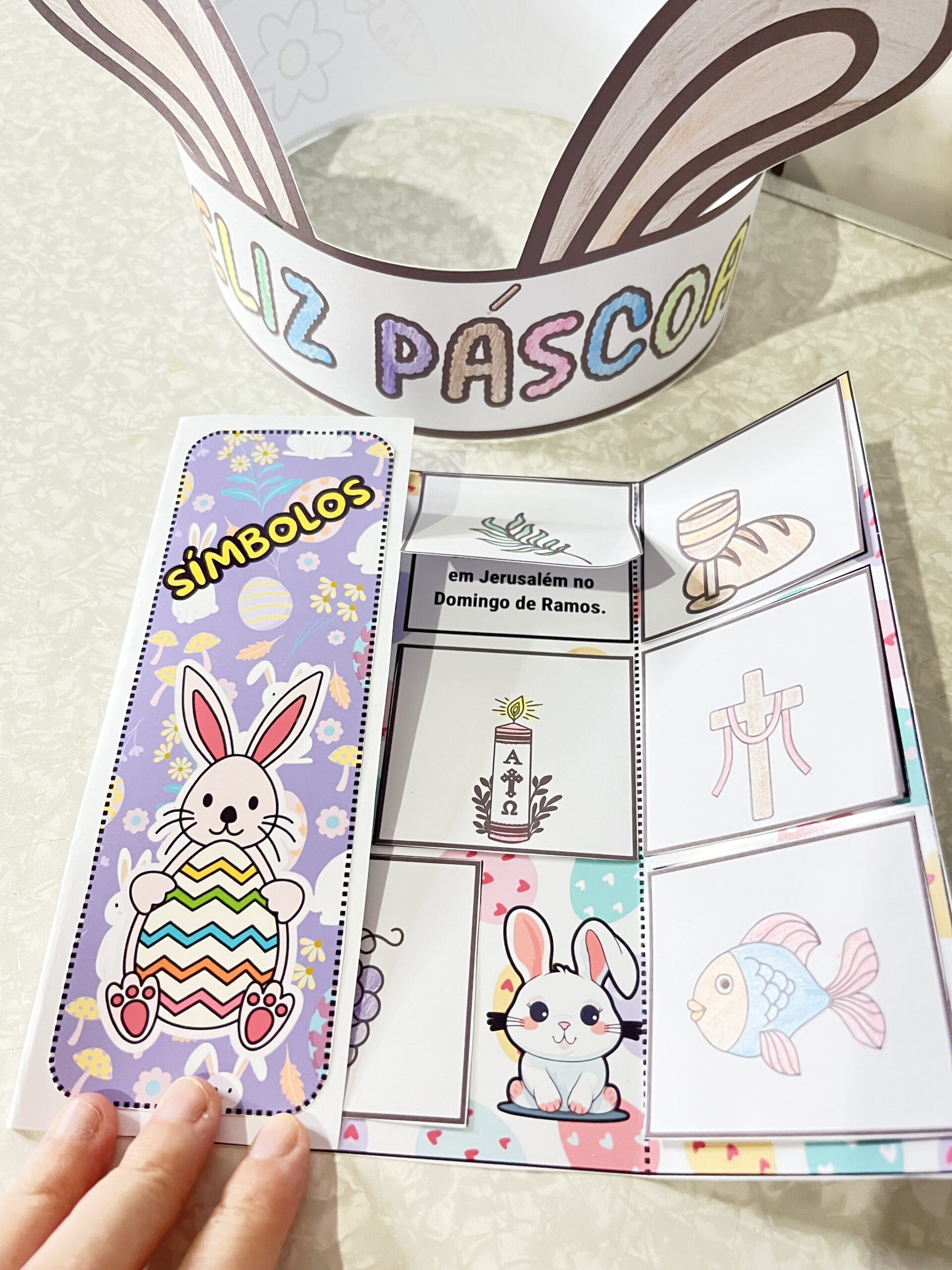 Flipbook de Páscoa Cristã em PDF | Atividade Interativa + Coroa de Coelhinho para Colorir - Imagem 7