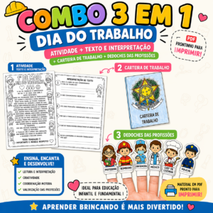Alternative view of Combo 3 em 1 Dia do Trabalho – Atividades + Interpretação + Carteira de Trabalho + Dedoches (PDF)