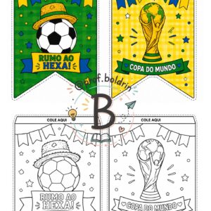 Alternative view of Bandeirinhas Juninas Tema Copa do Mundo – PDF Pronto para Imprimir e Decorar!