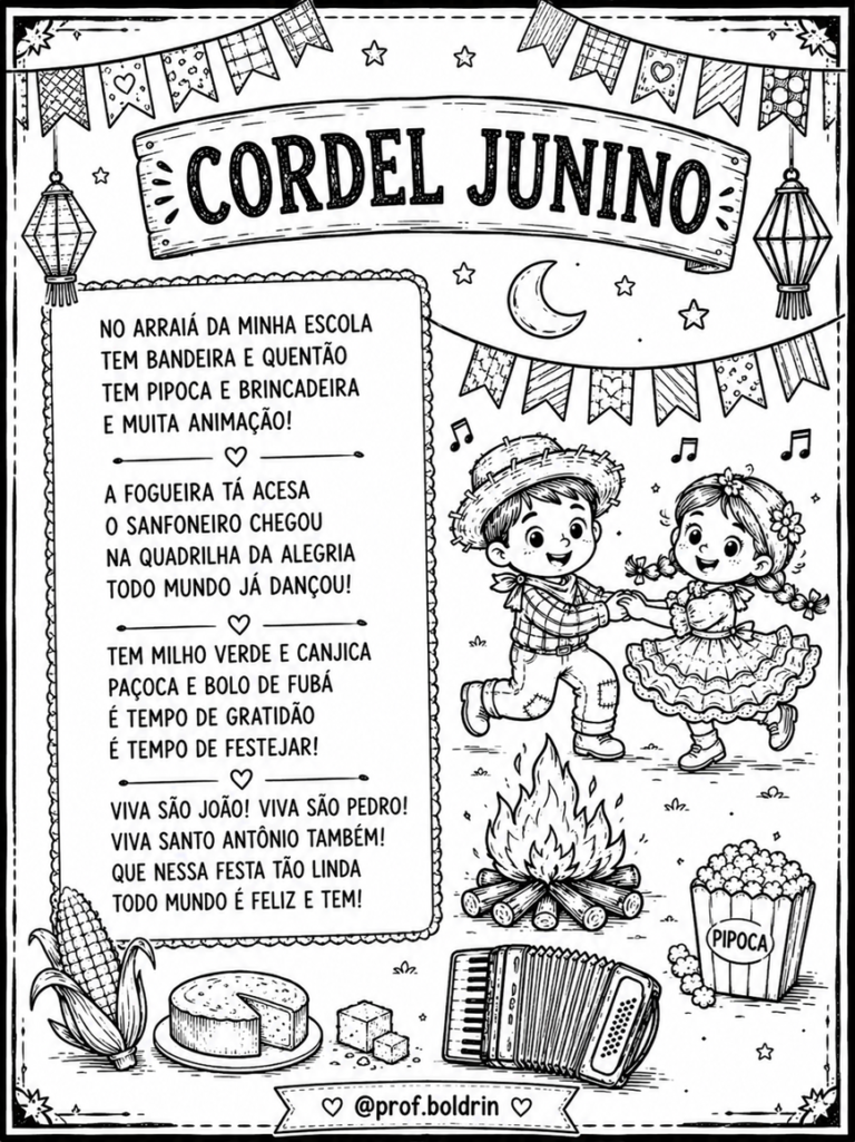 Kit Cordel Junino – Livrinho e Folhas A4 para Festa Junina – Prof. Boldrin