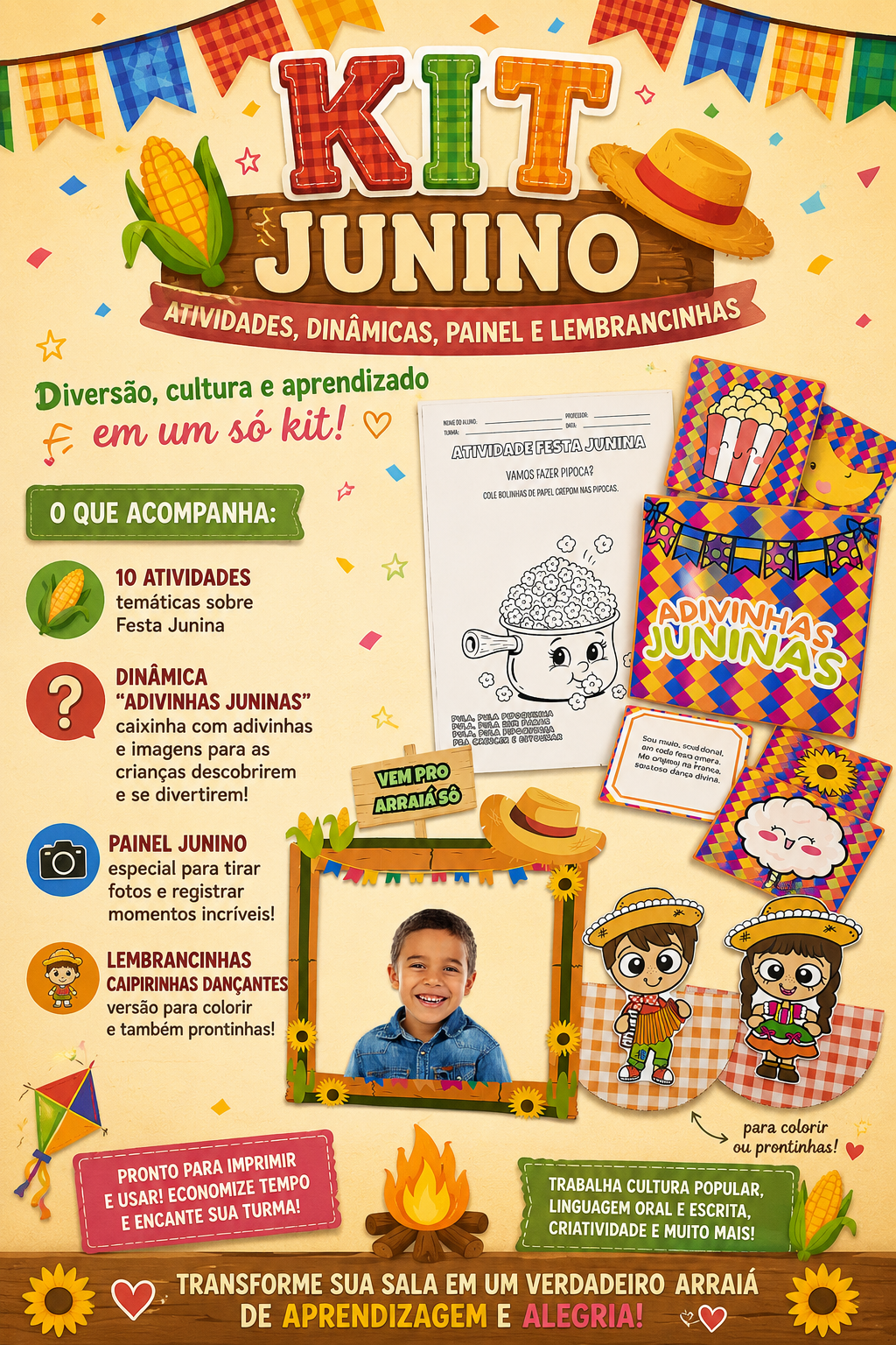 Kit Junino Completo em PDF – Atividades, Painel, Dinâmicas e Lembrancinhas