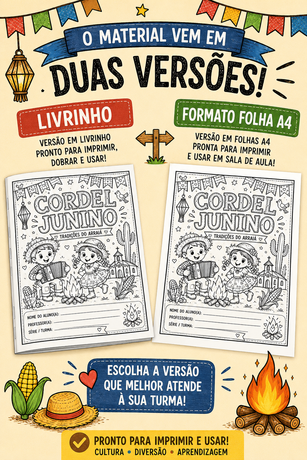 Kit Cordel Junino – Livrinho e Folhas A4 para Festa Junina - Imagem 3