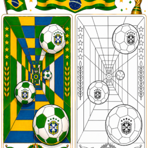 Arte e Futebol – Atividade de Perspectiva e Colorir | Copa do Mundo Brasil | PDF Imprimível