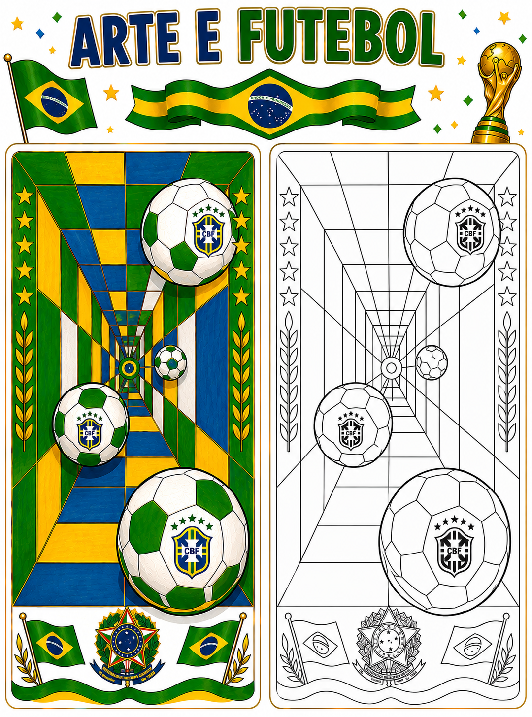 Arte e Futebol – Atividade de Perspectiva e Colorir | Copa do Mundo Brasil | PDF Imprimível