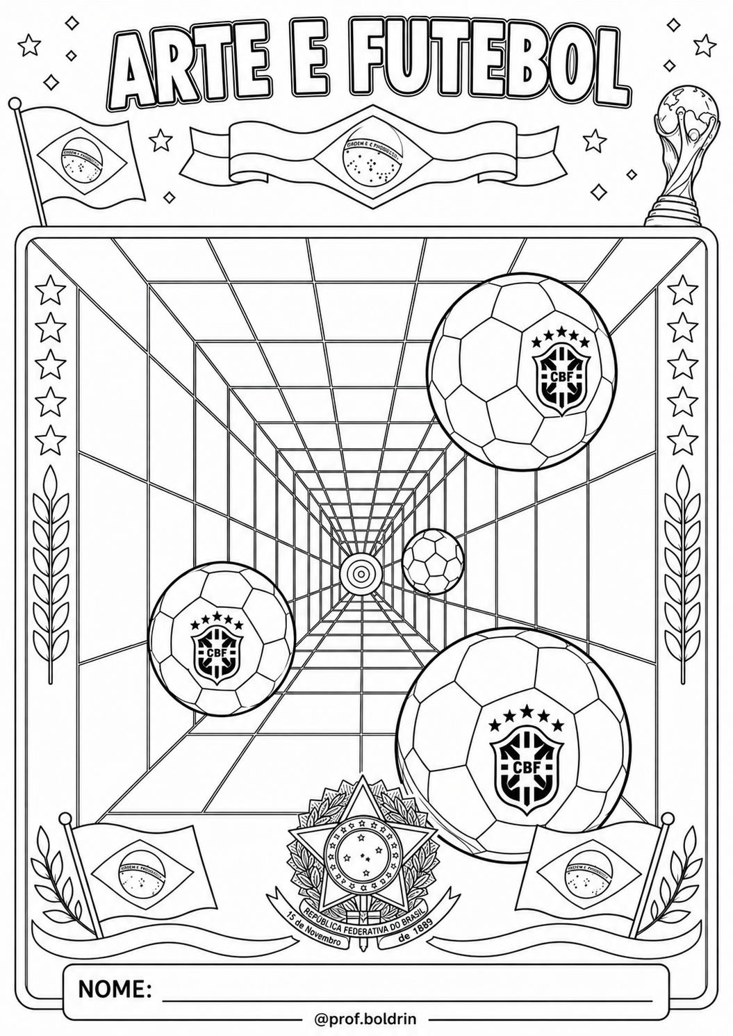 Arte e Futebol – Atividade de Perspectiva e Colorir | Copa do Mundo Brasil | PDF Imprimível - Imagem 4