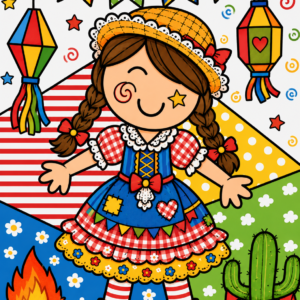 Alternative view of Festa Junina Kawaii para Colorir – Menino e Menina Juninos