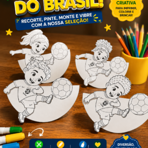 Torcida do Brasil 3D – Atividade Copa do Mundo para Colorir, Recortar e Montar | PDF Imprimível