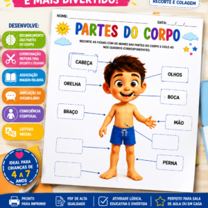 Partes do Corpo Humano – Atividade Interativa de Recorte e Colagem | Educação Infantil e Alfabetização