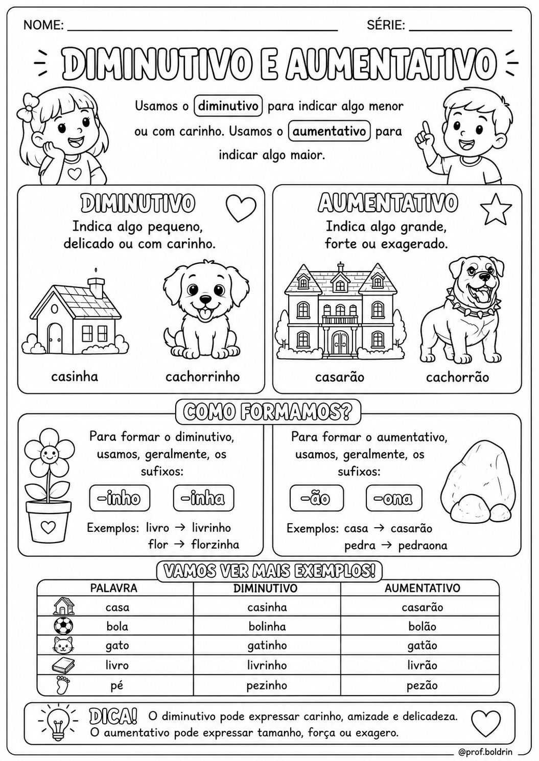 Atividades de Português – Diminutivo e Aumentativo | Fundamental 1 | PDF para Imprimir - Imagem 2
