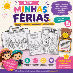 Kit Minhas Férias – Maleta + Livrinhos para Colorir + Lembrancinha | Material em PDF