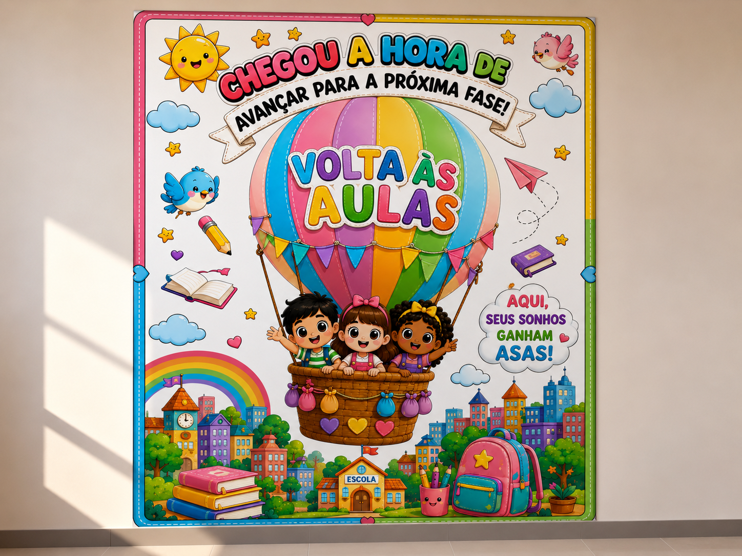 Painel Gigante Balão Volta às Aulas | Painel Decorativo para Acolhimento | Arquivo em PDF para Imprimir