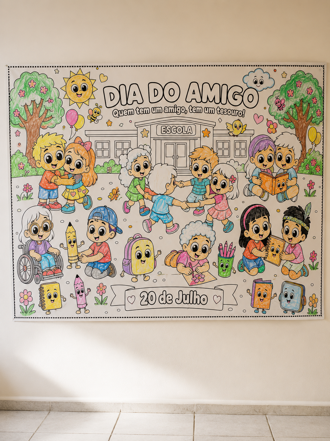 Painel Colaborativo Dia do Amigo | Cartaz Gigante para Colorir | Atividade Coletiva em PDF - Imagem 2