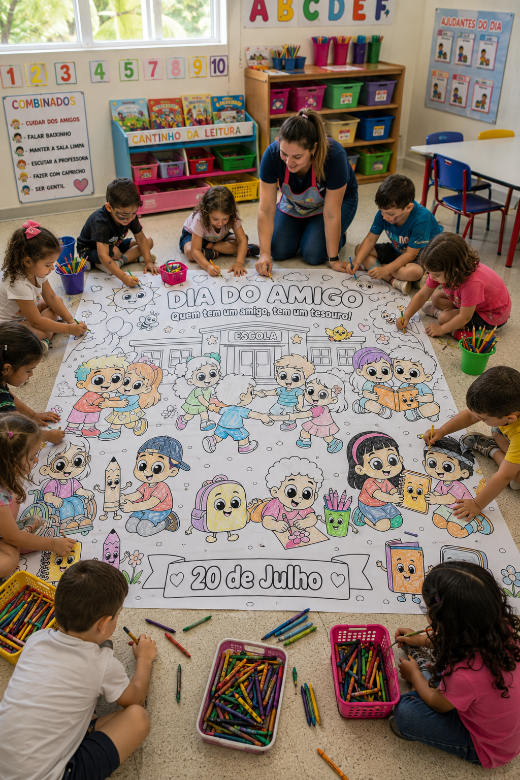 Painel Colaborativo Dia do Amigo | Cartaz Gigante para Colorir | Atividade Coletiva em PDF - Imagem 3