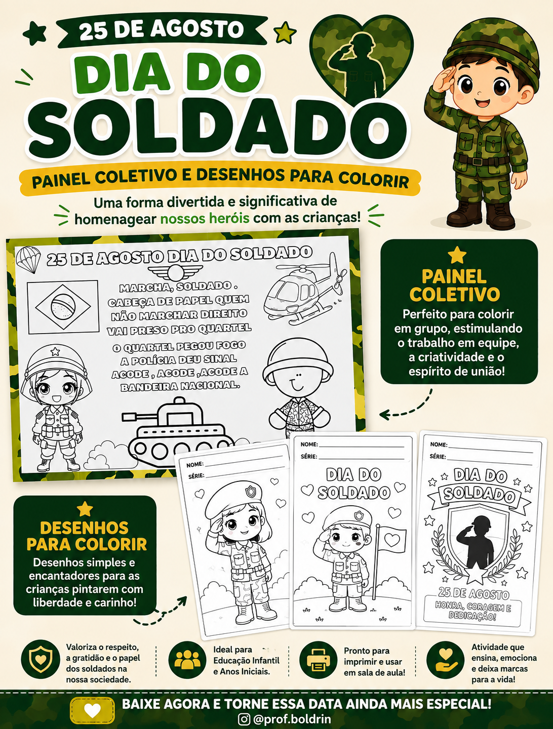 Dia do Soldado – Painel Coletivo + Desenhos para Colorir | 25 de Agosto