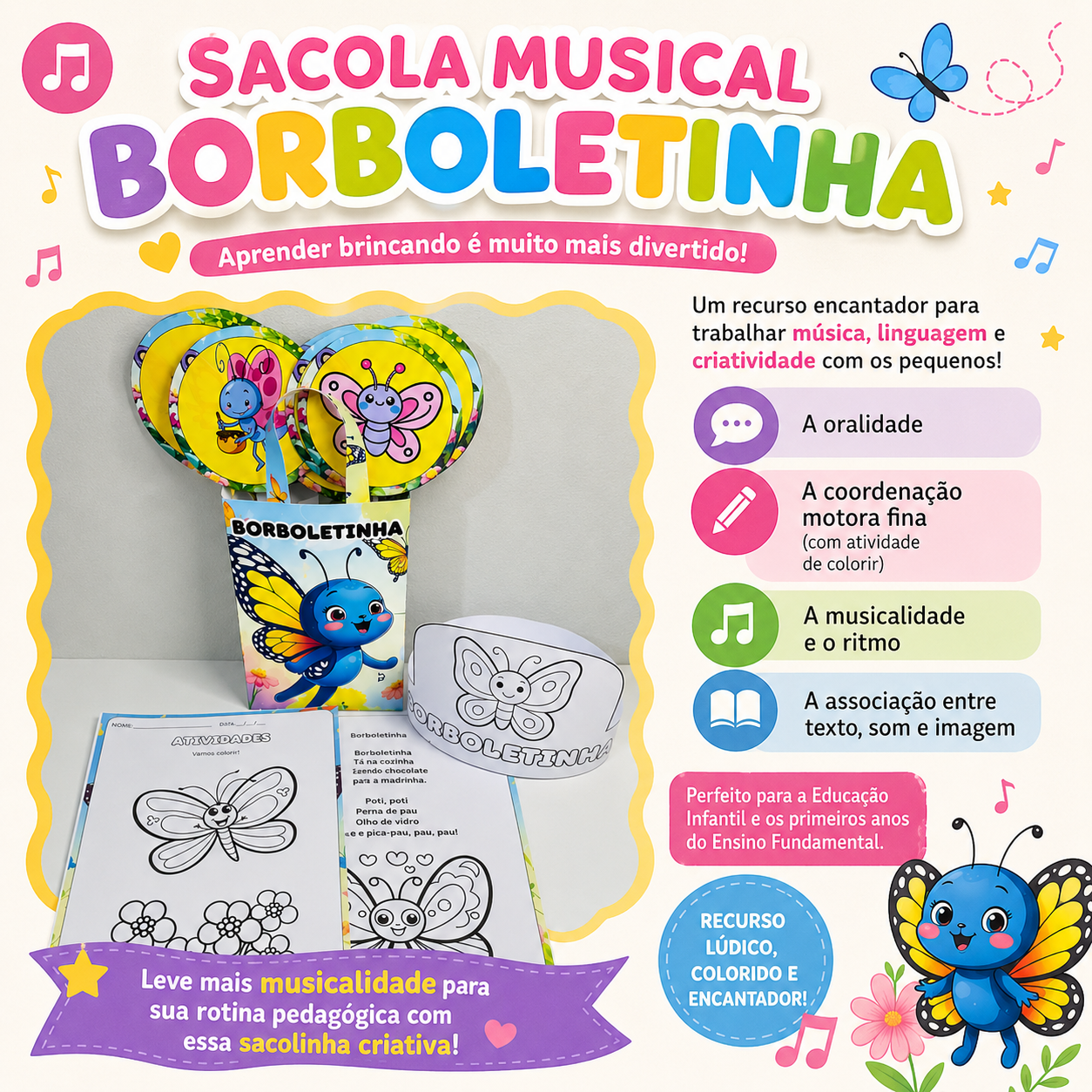 SACOLA MUSICAL BORBOLETINHA