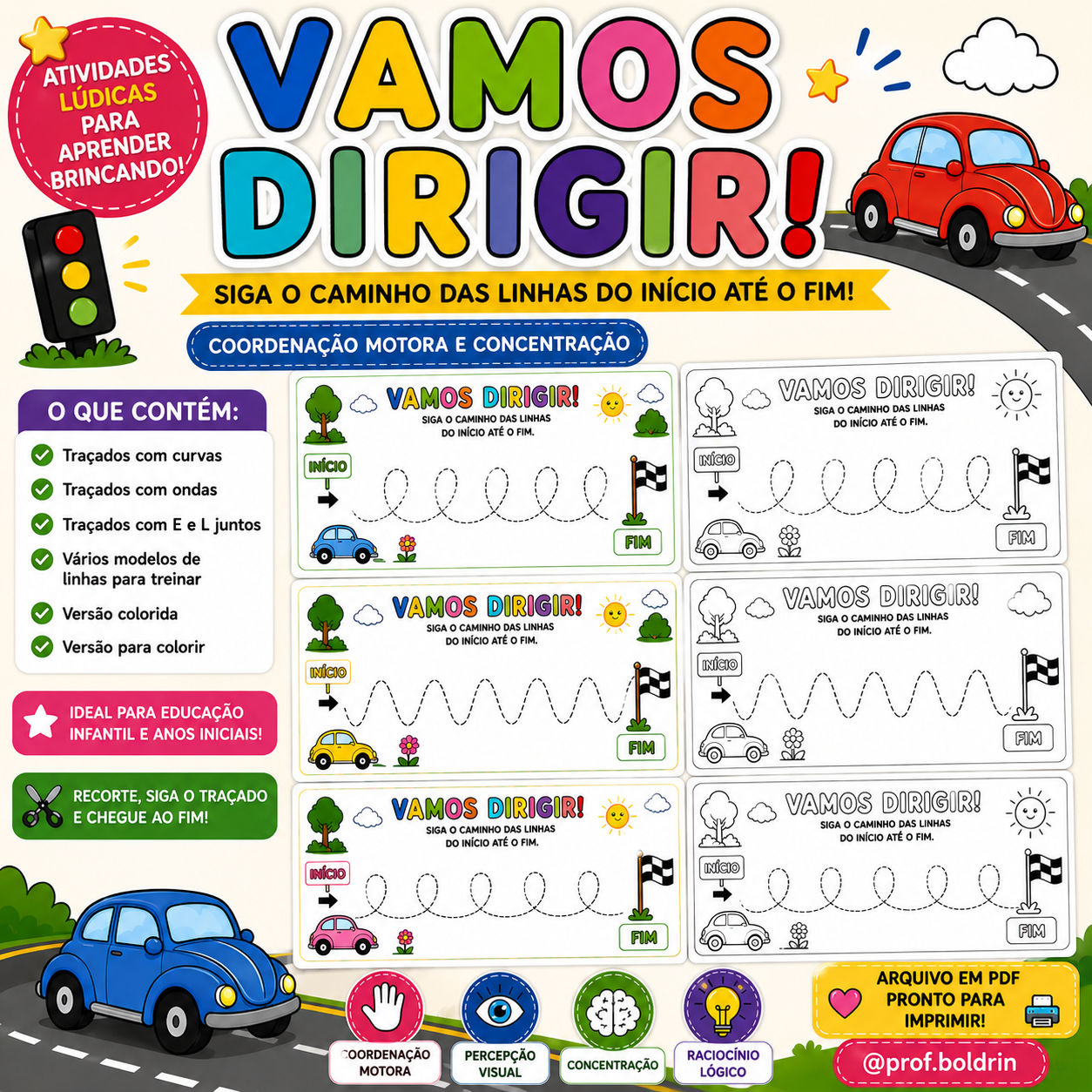 Vamos Dirigir! – Atividades de Traçado e Coordenação Motora | Semana do Trânsito