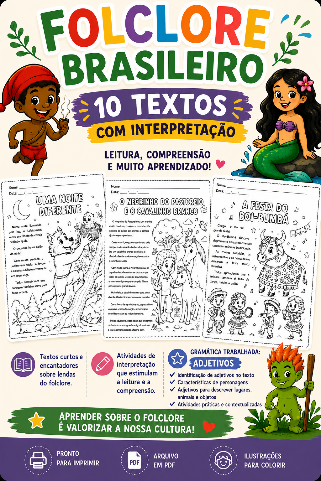 Textos e Interpretação + Adjetivos – Leitura, Compreensão e Gramática