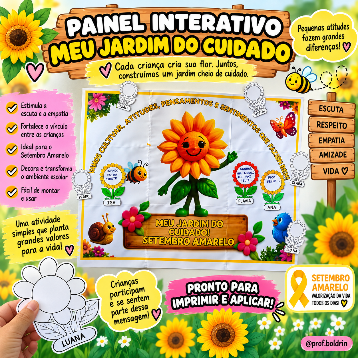 Painel Interativo Setembro Amarelo – Meu Jardim do Cuidado | Sentimentos, Empatia e Acolhimento