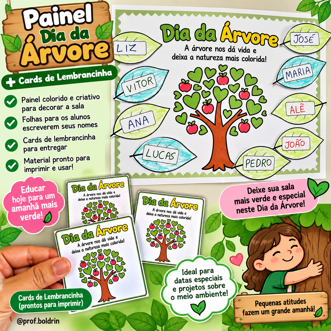 Painel Interativo Dia da Árvore + Cards de Lembrancinha | Kit Pronto para Imprimir