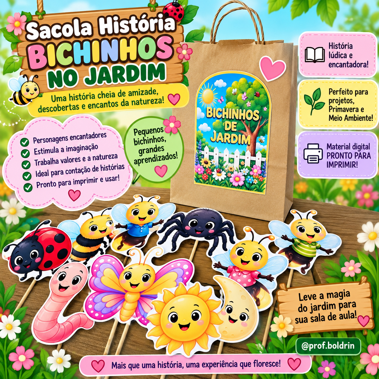 Sacola História – Bichinhos no Jardim | História Lúdica com Personagens para Contação
