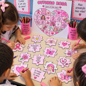 Alternative view of Painel Coletivo Quebra-Cabeça Outubro Rosa – Para Colorir, Montar e Conscientizar