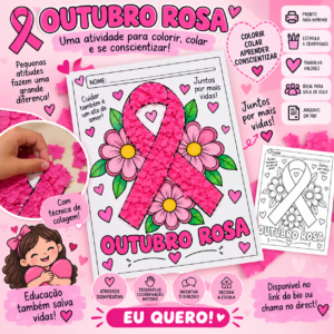 Atividade Outubro Rosa: Laço com Técnica de Colagem