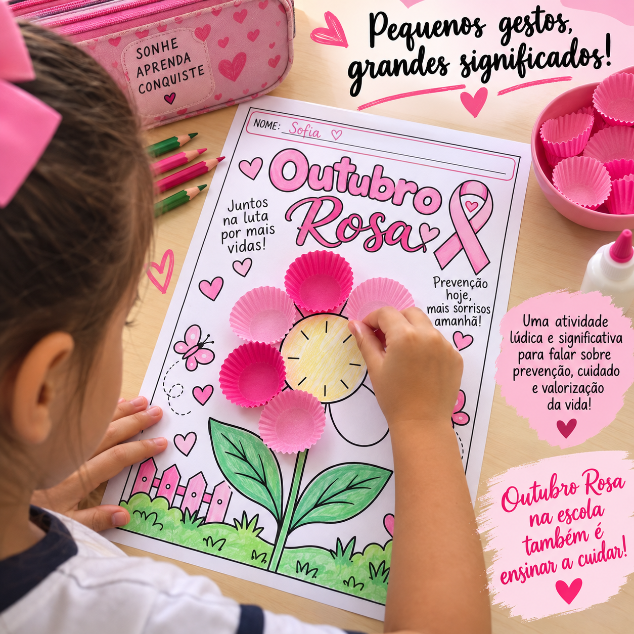 Outubro Rosa Interativo | Flor do Cuidado com Forminhas de Papel - Imagem 2