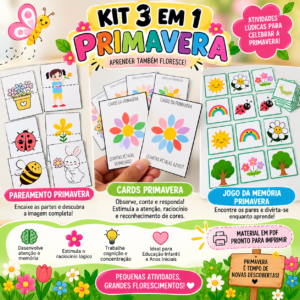 Kit Primavera 3 em 1 – Pareamento + Jogo da Memória + Cards Matemáticos