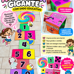 Amarelinha Gigante Interativa + Dados Educativos | Brincar, Aprender e se Movimentar